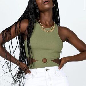 Princess Polly Green Cutout Sleeveless Ribbed Oriana Bodysuit Womens Size 4‎